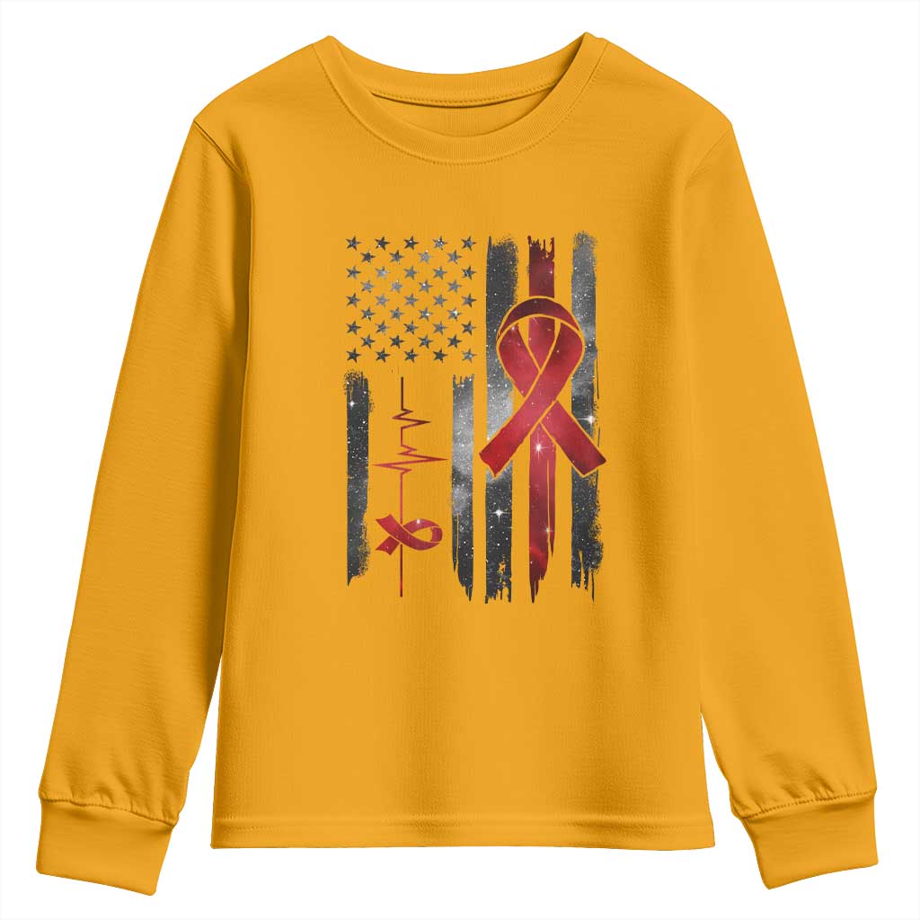 World AIDS Day Youth Sweatshirt American Flag Red Ribbon Gift