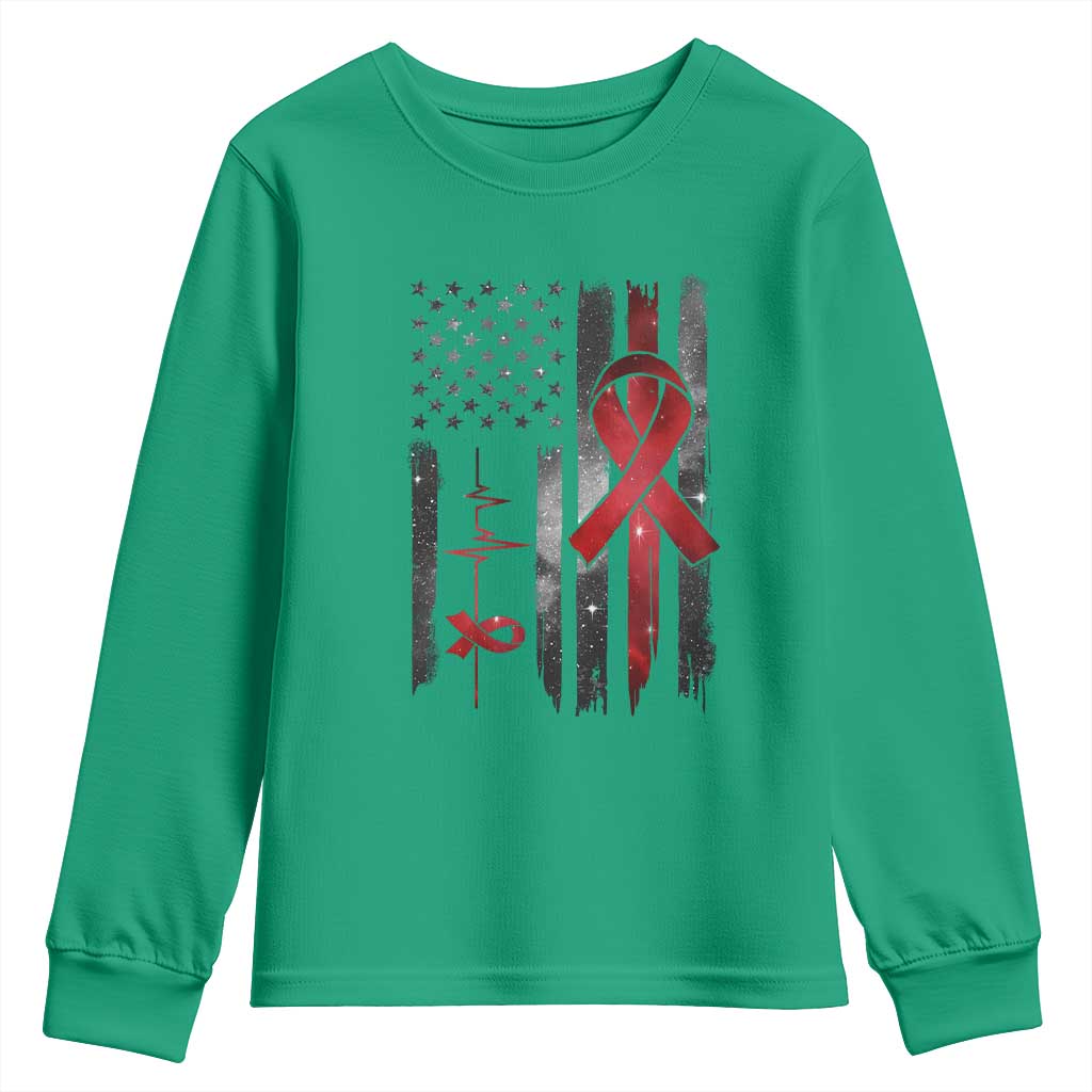 World AIDS Day Youth Sweatshirt American Flag Red Ribbon Gift