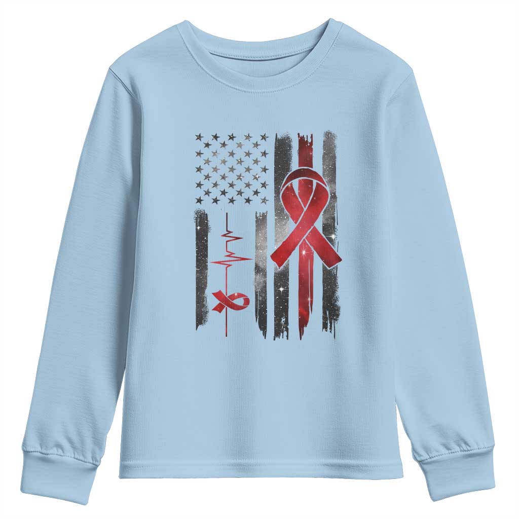 World AIDS Day Youth Sweatshirt American Flag Red Ribbon Gift