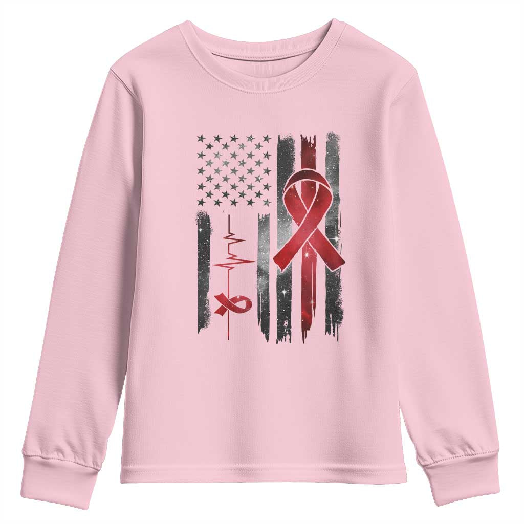 World AIDS Day Youth Sweatshirt American Flag Red Ribbon Gift