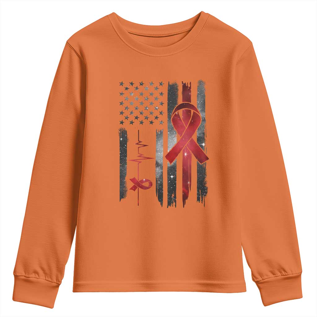World AIDS Day Youth Sweatshirt American Flag Red Ribbon Gift