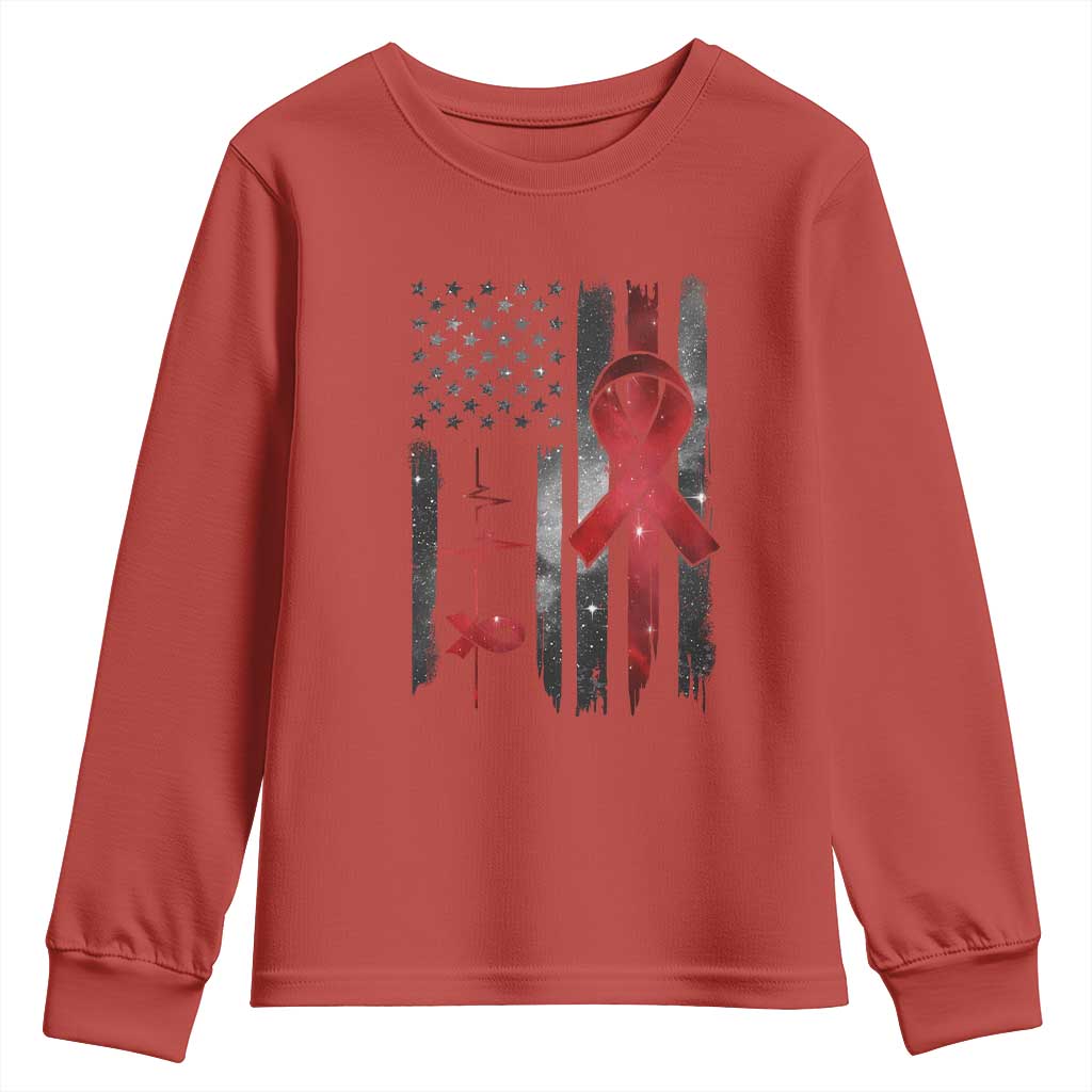World AIDS Day Youth Sweatshirt American Flag Red Ribbon Gift
