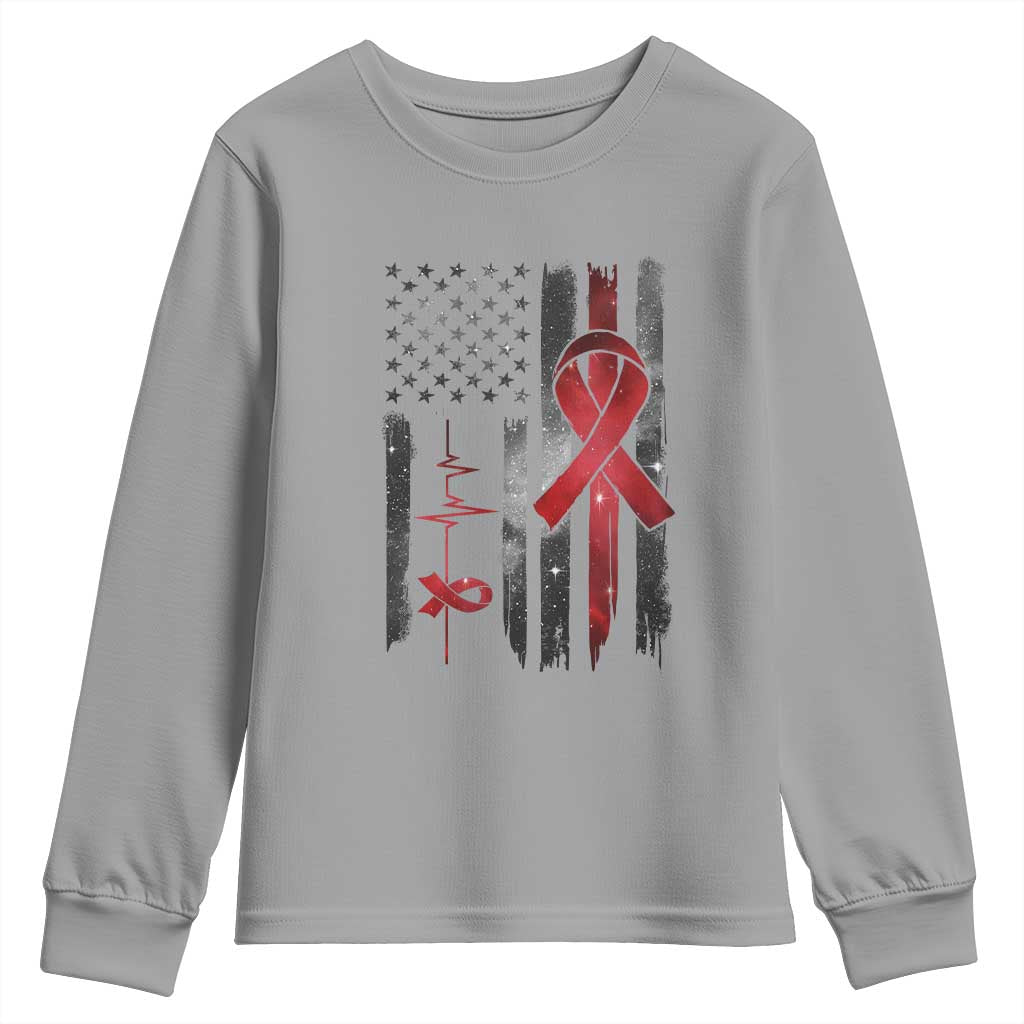 World AIDS Day Youth Sweatshirt American Flag Red Ribbon Gift