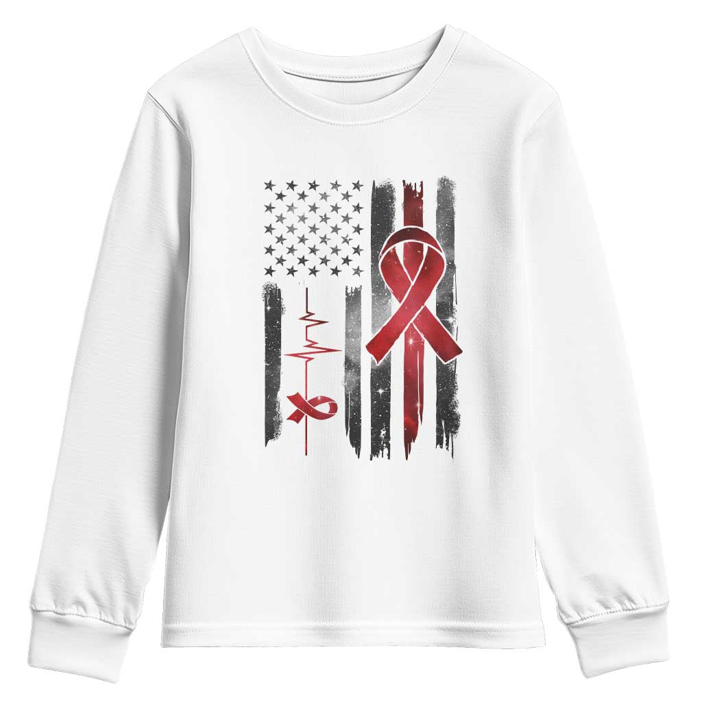 World AIDS Day Youth Sweatshirt American Flag Red Ribbon Gift