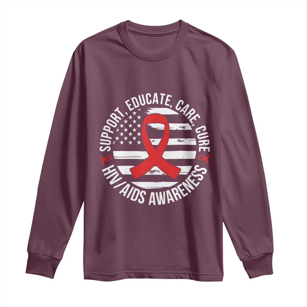 Support Educate Care Cure HIV Support Month Gift Long Sleeve Shirt
