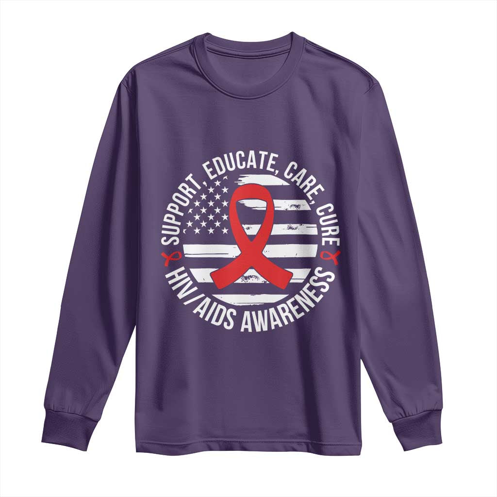 Support Educate Care Cure HIV Support Month Gift Long Sleeve Shirt
