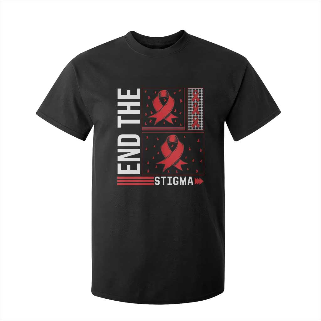 End The Stigma HIV Support T Shirt For Kid Red Ribbon Gift