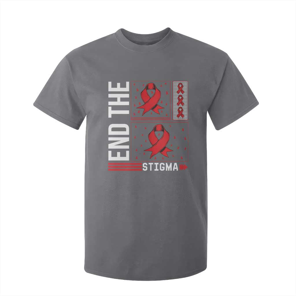 End The Stigma HIV Support T Shirt For Kid Red Ribbon Gift