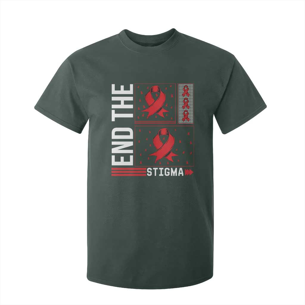 End The Stigma HIV Support T Shirt For Kid Red Ribbon Gift