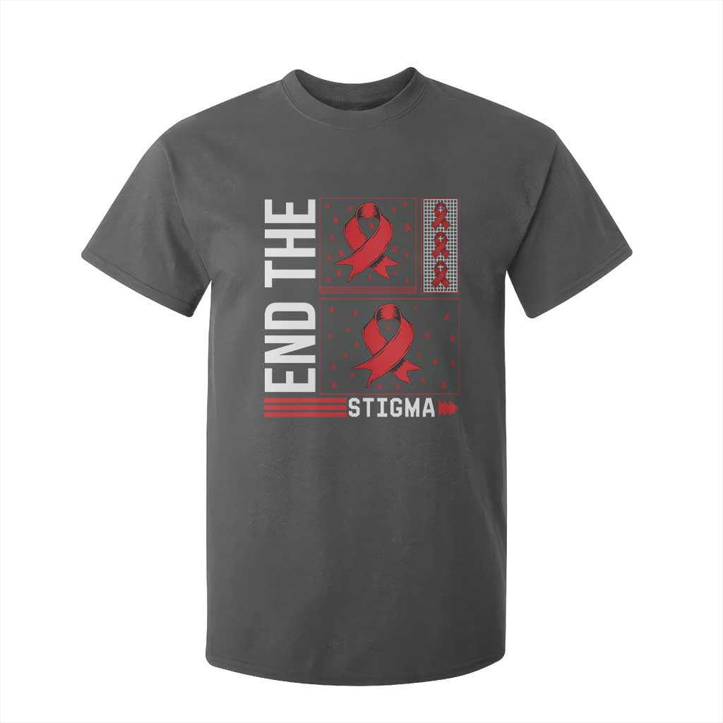 End The Stigma HIV Support T Shirt For Kid Red Ribbon Gift