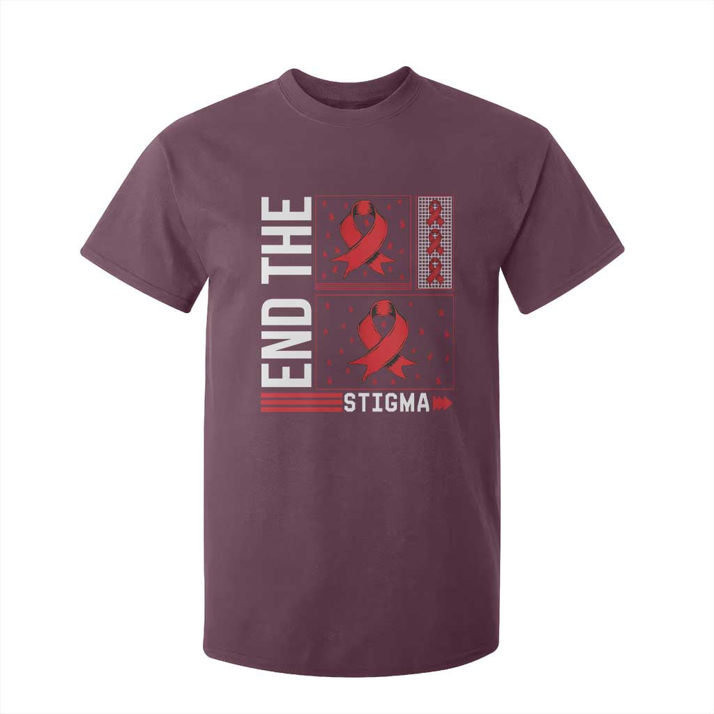 End The Stigma HIV Support T Shirt For Kid Red Ribbon Gift