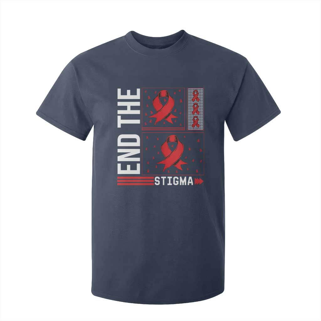 End The Stigma HIV Support T Shirt For Kid Red Ribbon Gift