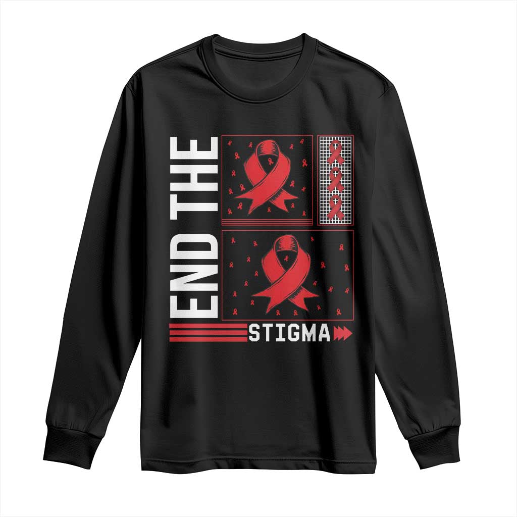 End The Stigma HIV Support Long Sleeve Shirt Red Ribbon Gift