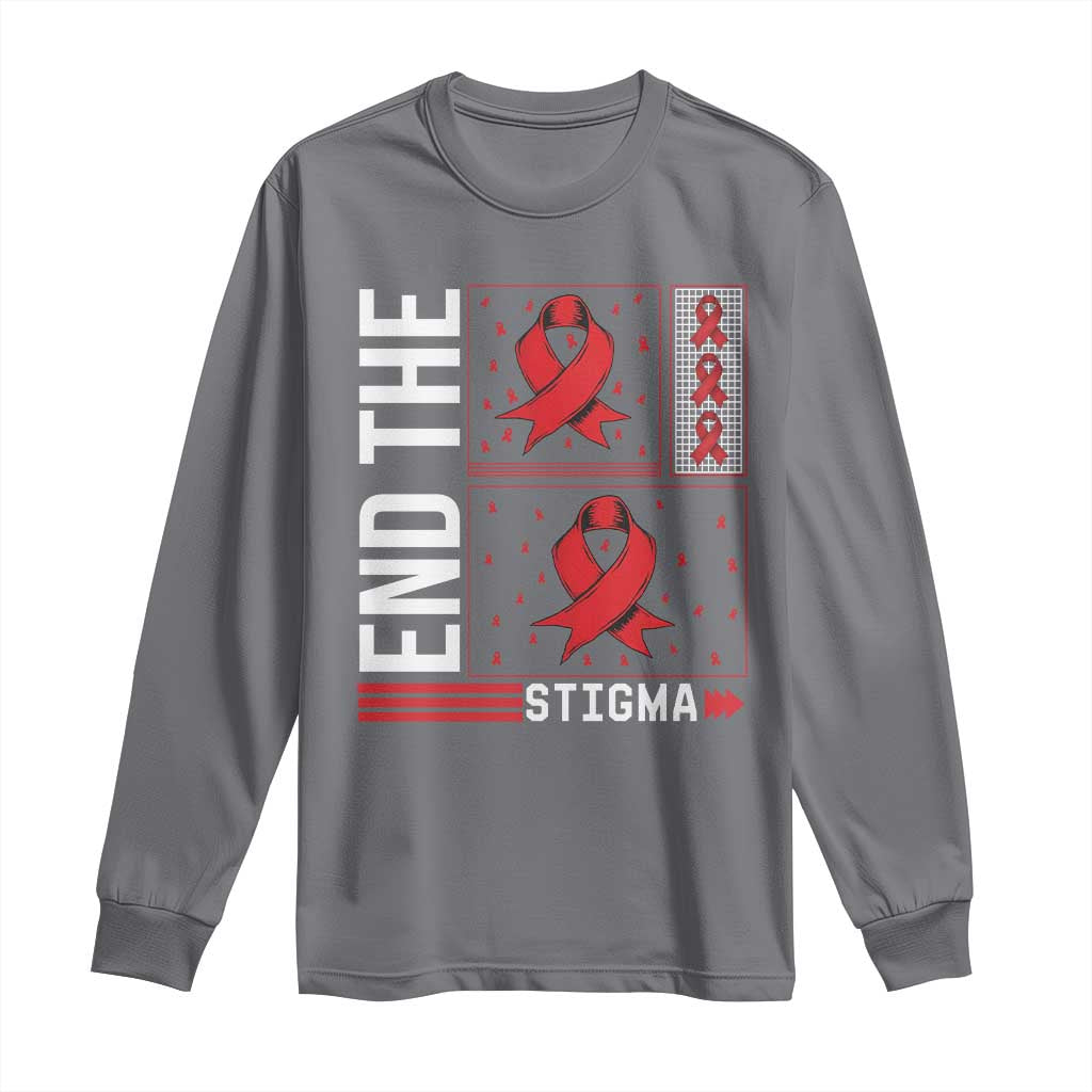 End The Stigma HIV Support Long Sleeve Shirt Red Ribbon Gift