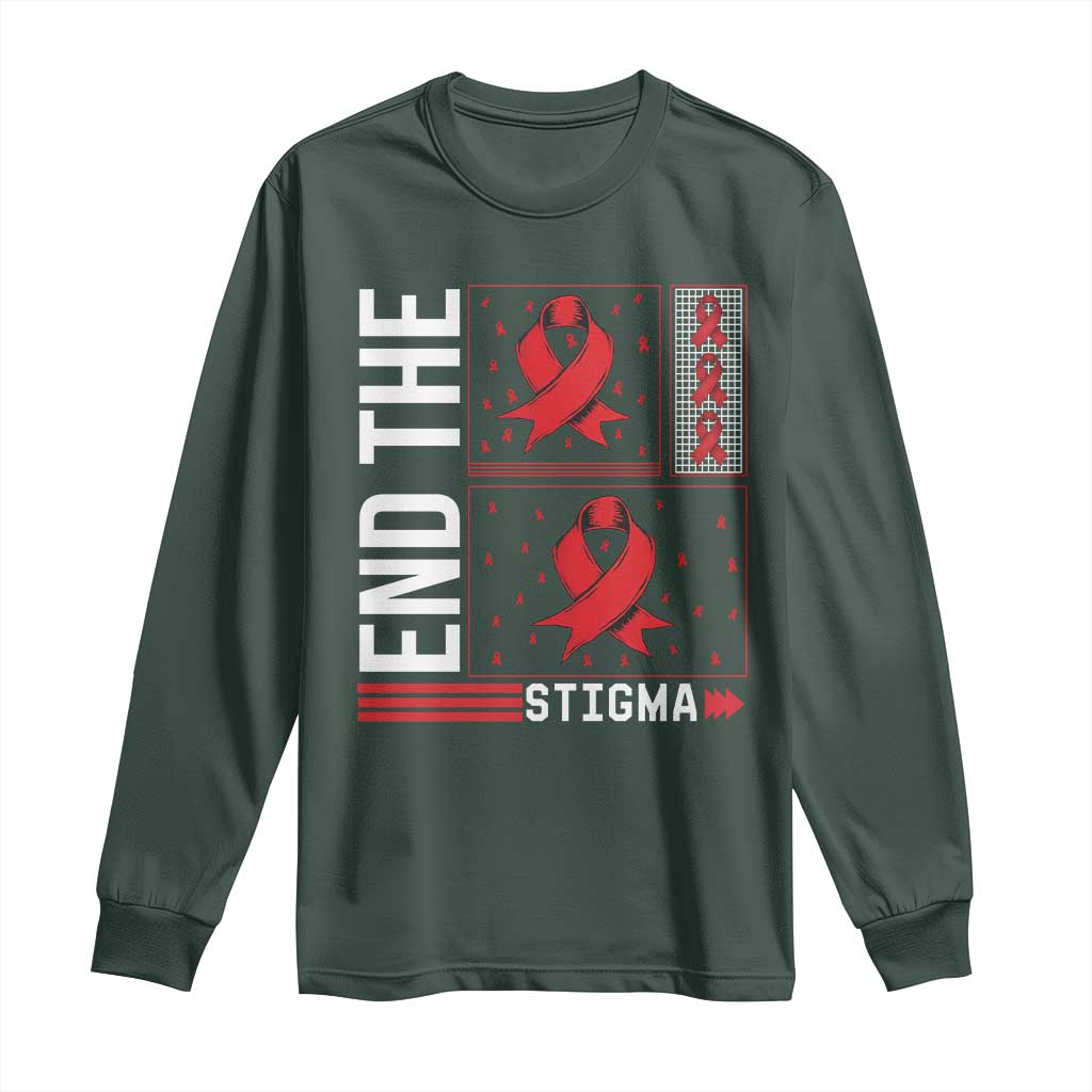 End The Stigma HIV Support Long Sleeve Shirt Red Ribbon Gift