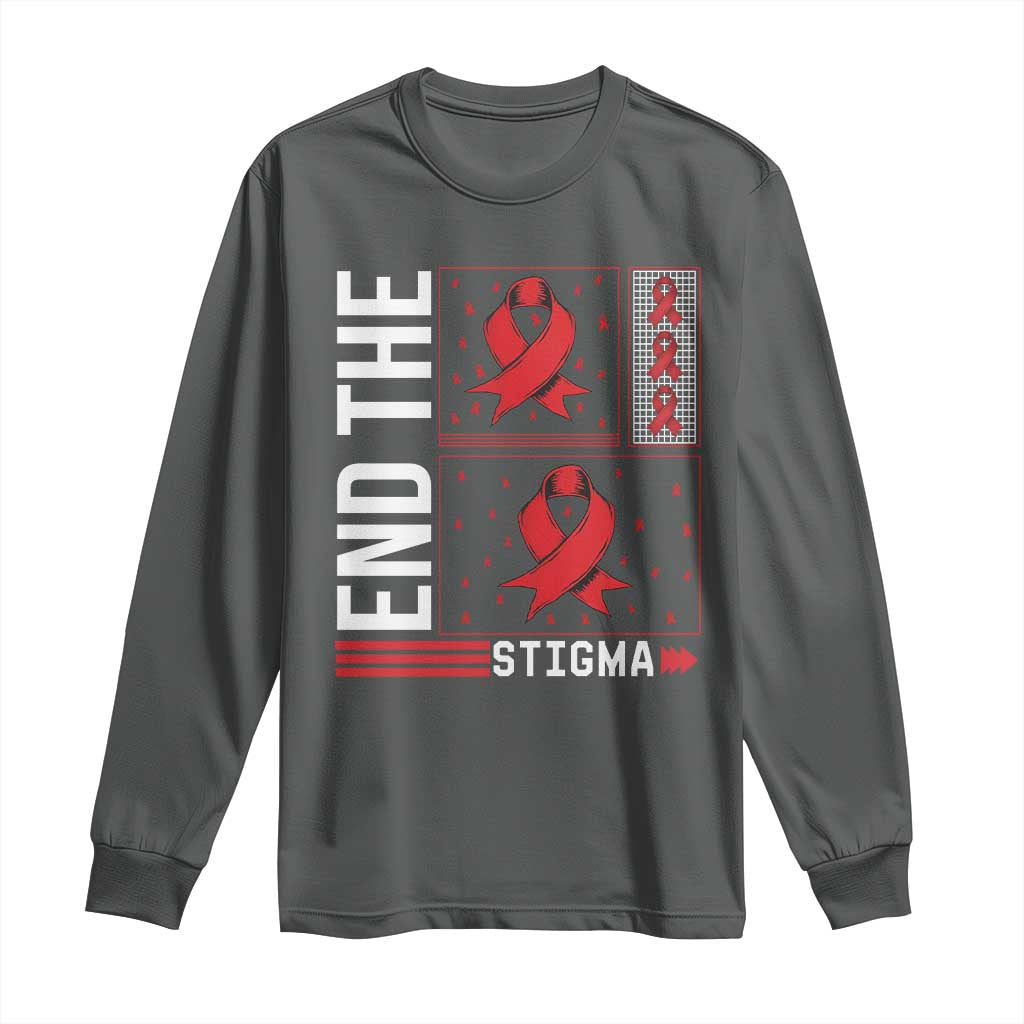 End The Stigma HIV Support Long Sleeve Shirt Red Ribbon Gift