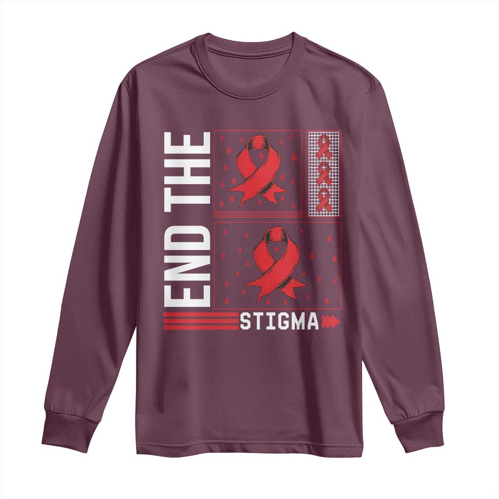 End The Stigma HIV Support Long Sleeve Shirt Red Ribbon Gift