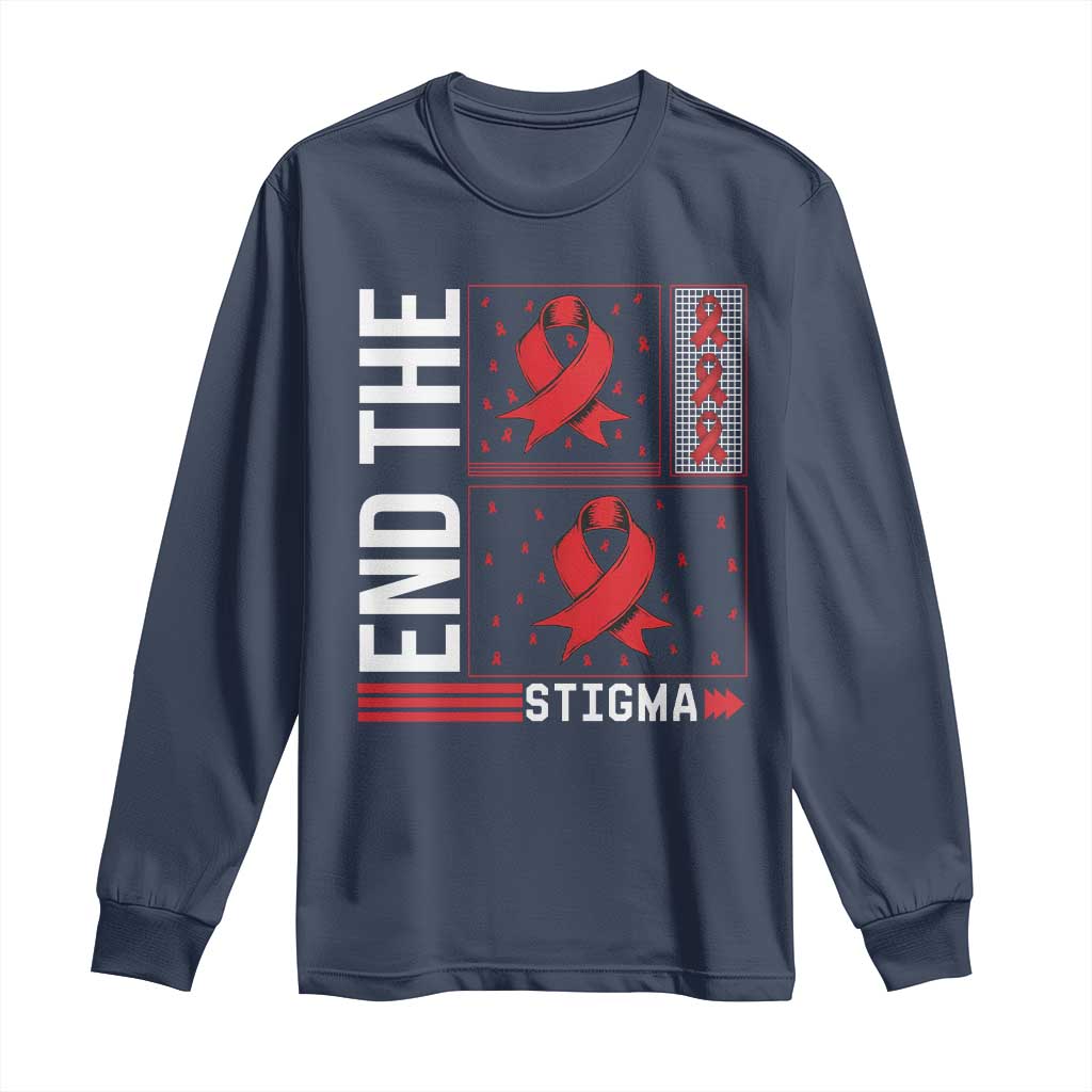 End The Stigma HIV Support Long Sleeve Shirt Red Ribbon Gift