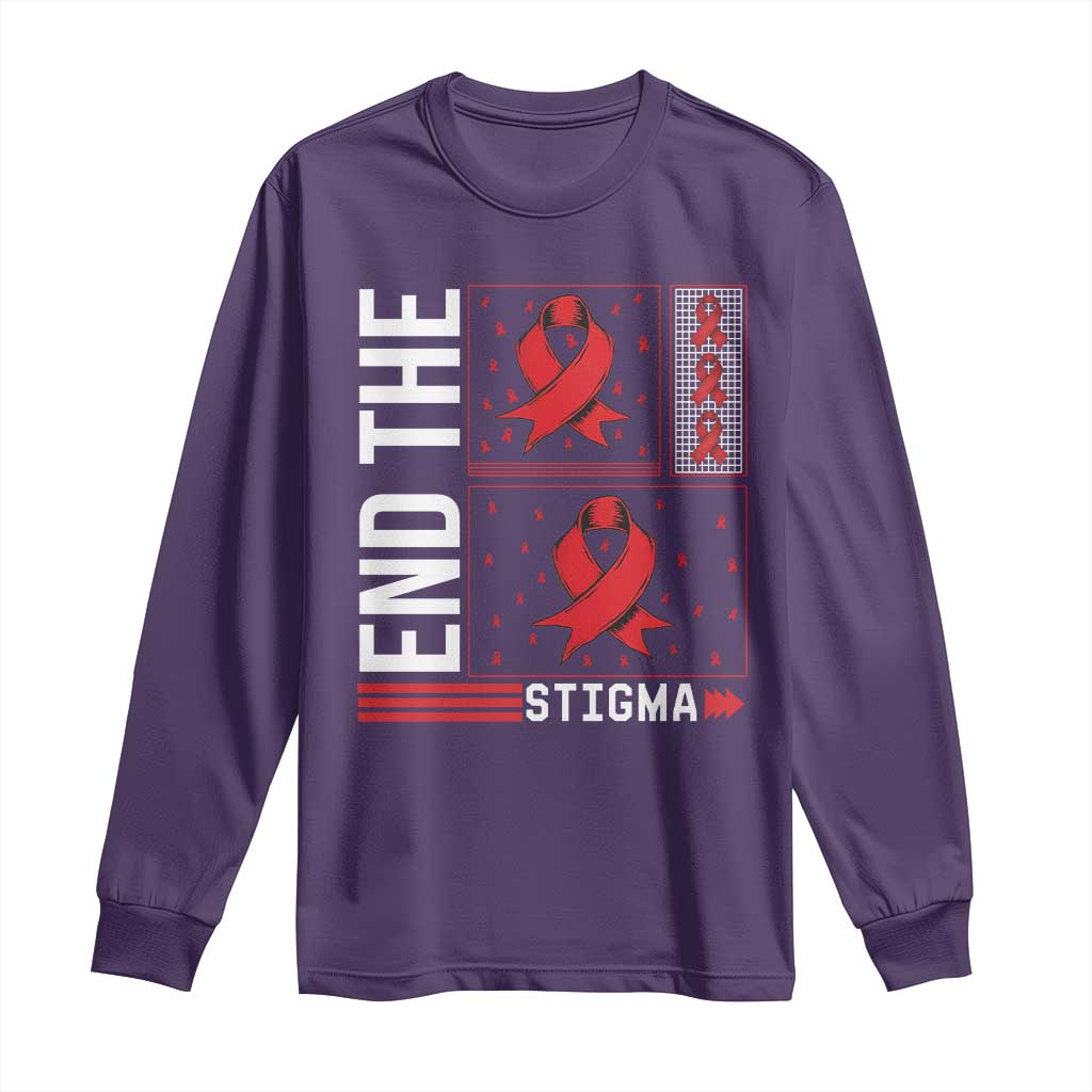End The Stigma HIV Support Long Sleeve Shirt Red Ribbon Gift