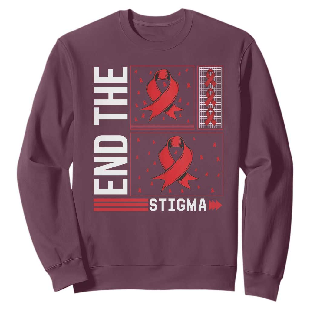 End The Stigma HIV Support Sweatshirt Red Ribbon Gift