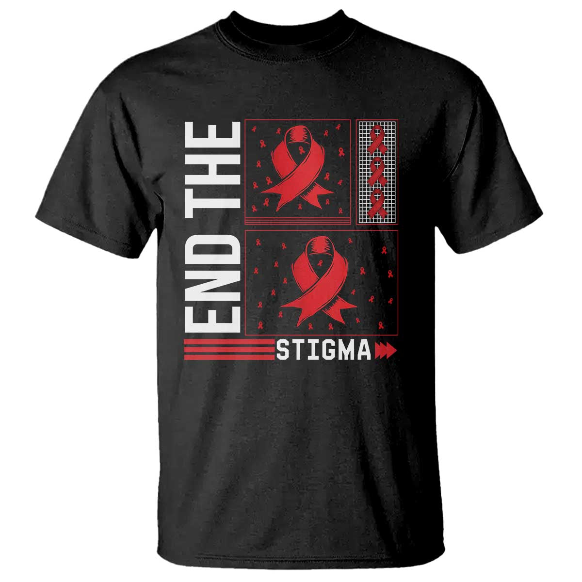 End The Stigma HIV Support T Shirt Red Ribbon Gift