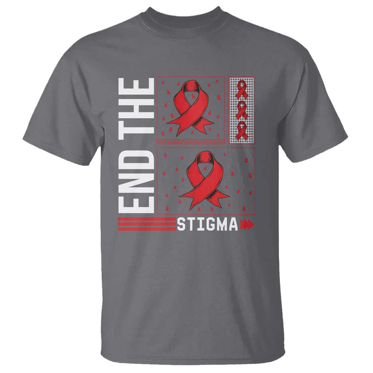 End The Stigma HIV Support T Shirt Red Ribbon Gift