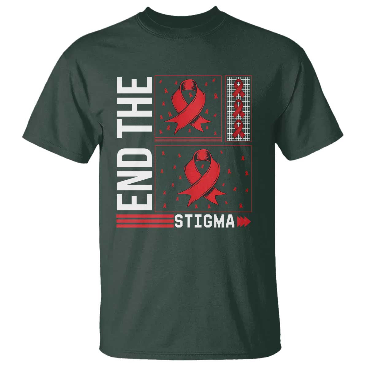 End The Stigma HIV Support T Shirt Red Ribbon Gift