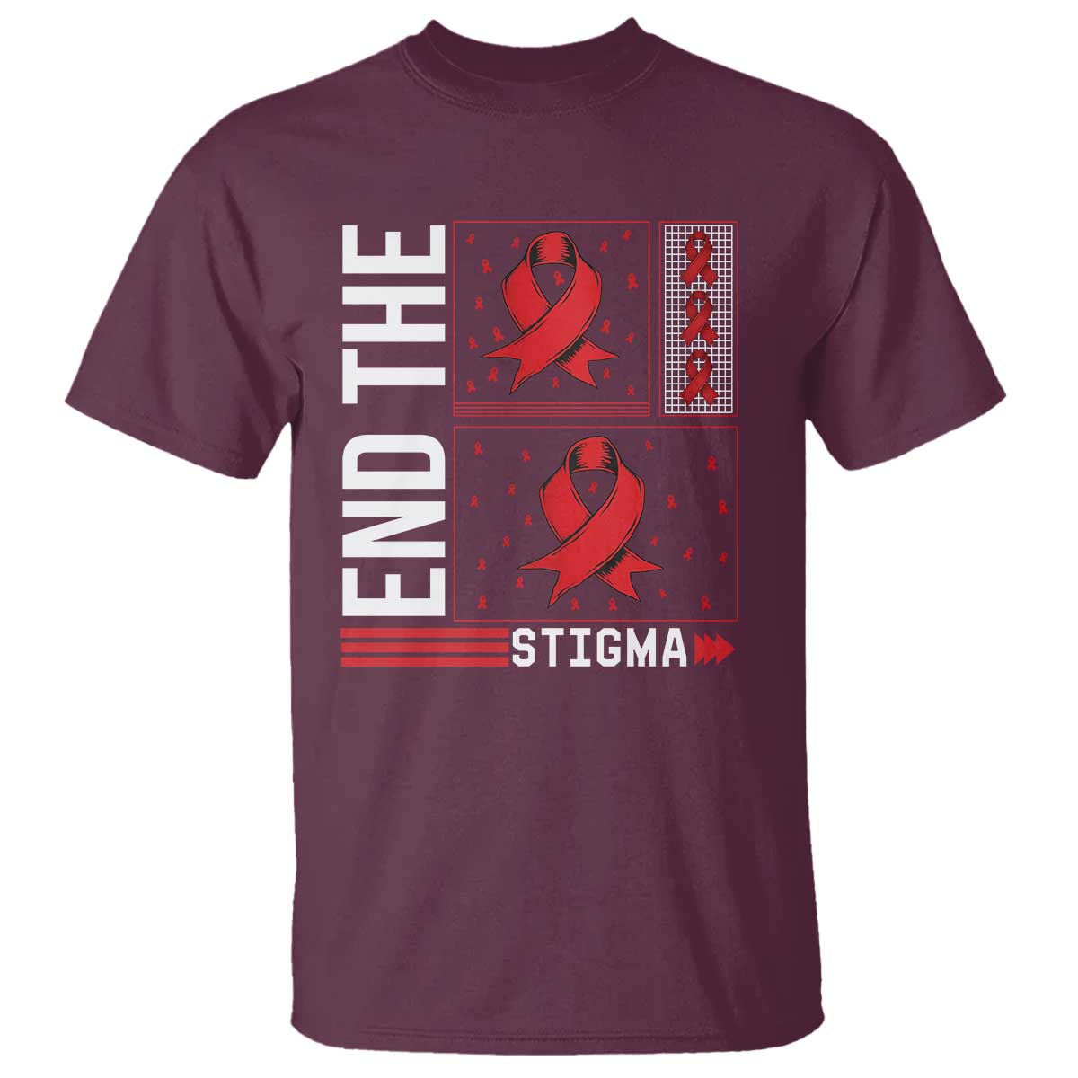 End The Stigma HIV Support T Shirt Red Ribbon Gift