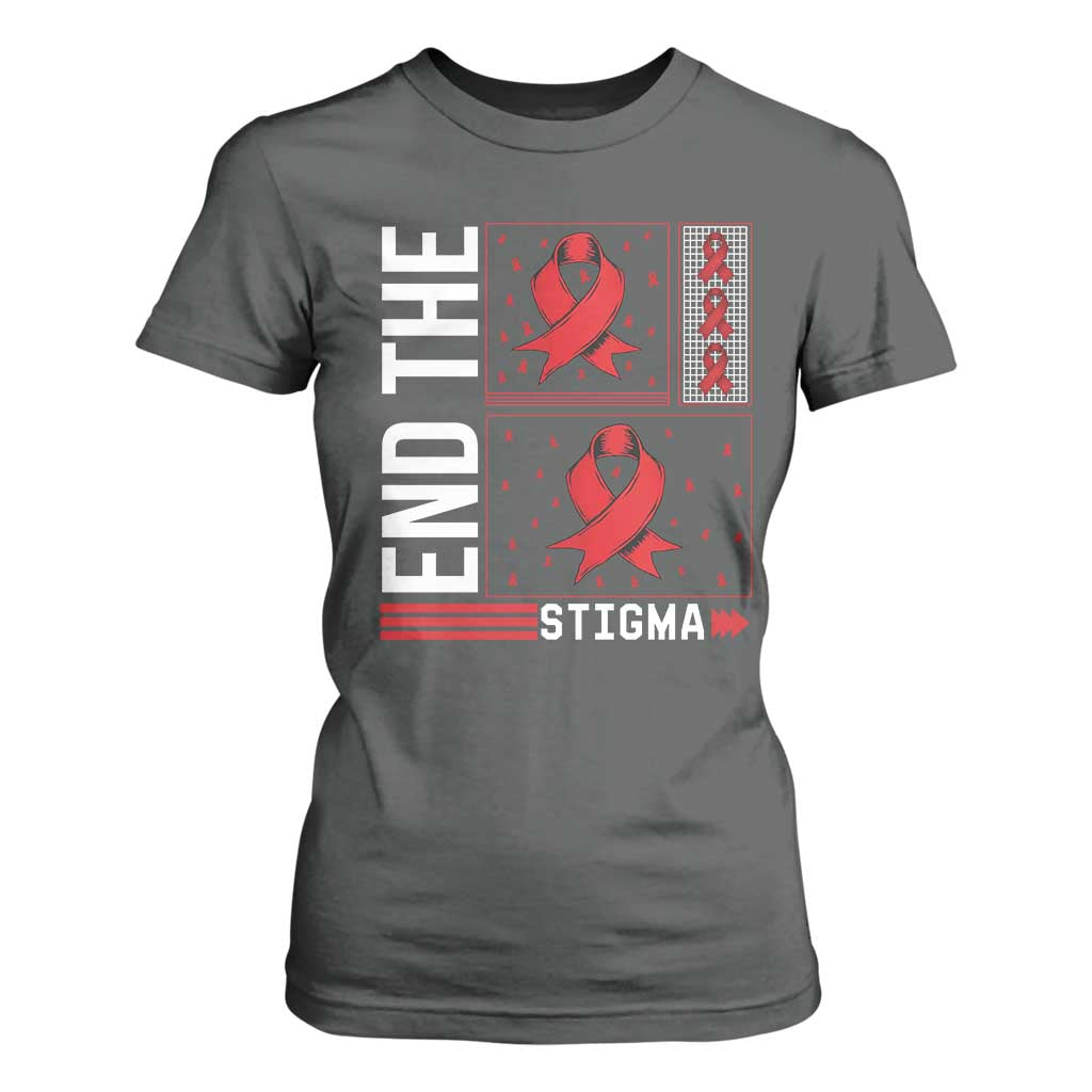 End The Stigma HIV Support T Shirt For Women Red Ribbon Gift