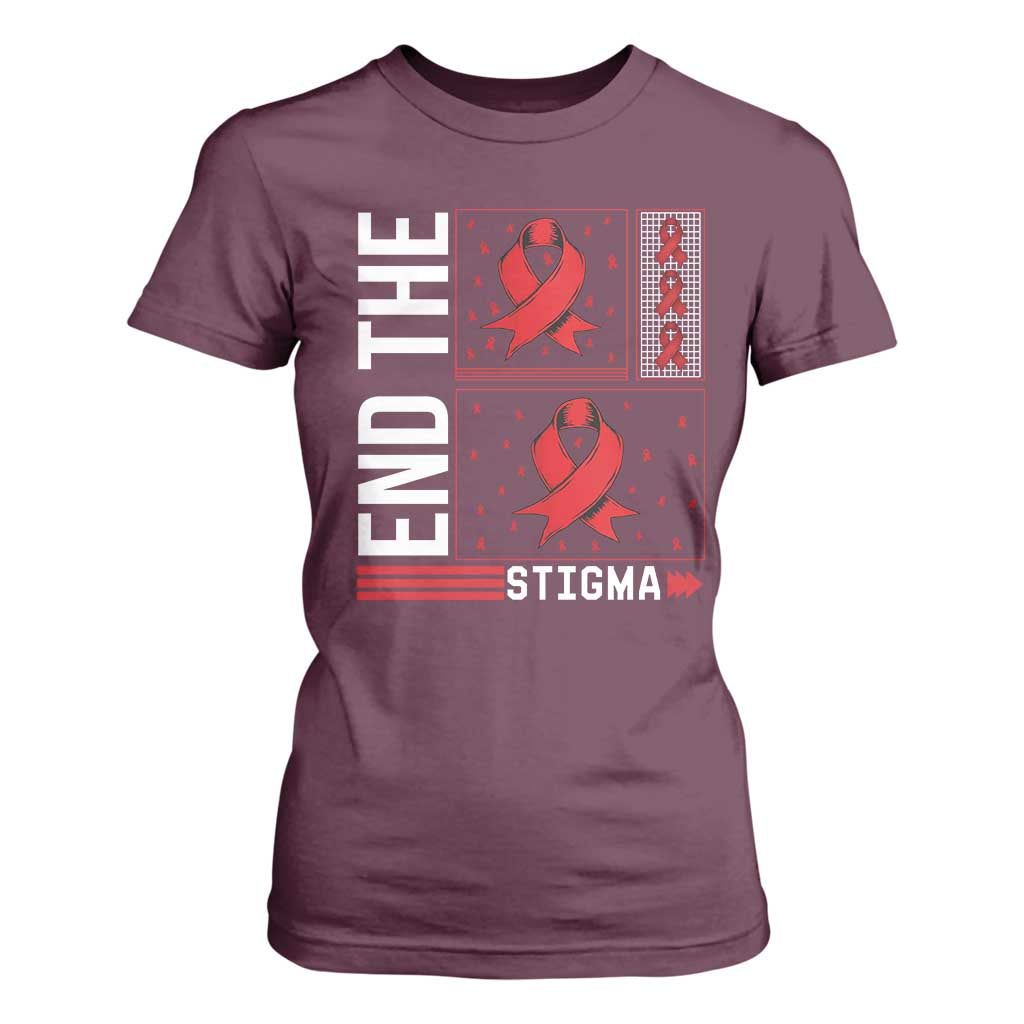 End The Stigma HIV Support T Shirt For Women Red Ribbon Gift