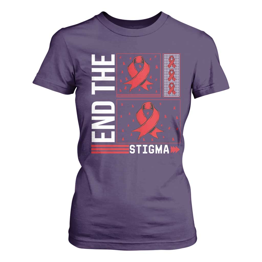 End The Stigma HIV Support T Shirt For Women Red Ribbon Gift