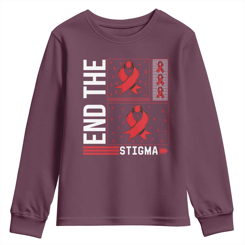 End The Stigma HIV Support Youth Sweatshirt Red Ribbon Gift