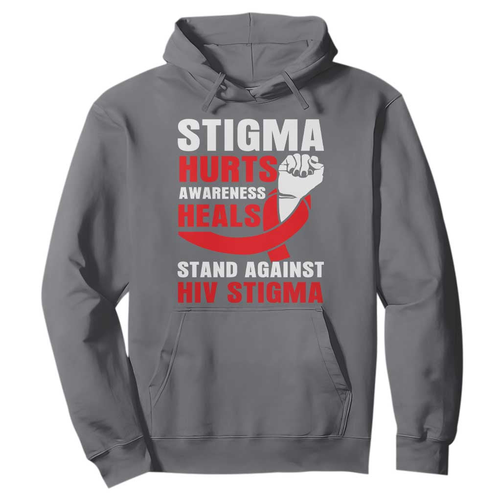 Stigma Hurts Support Heals Hoodie HIV Red Ribbon Empowerment Gift