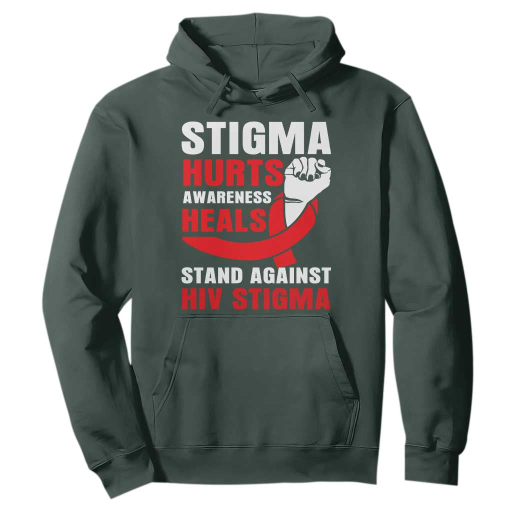 Stigma Hurts Support Heals Hoodie HIV Red Ribbon Empowerment Gift