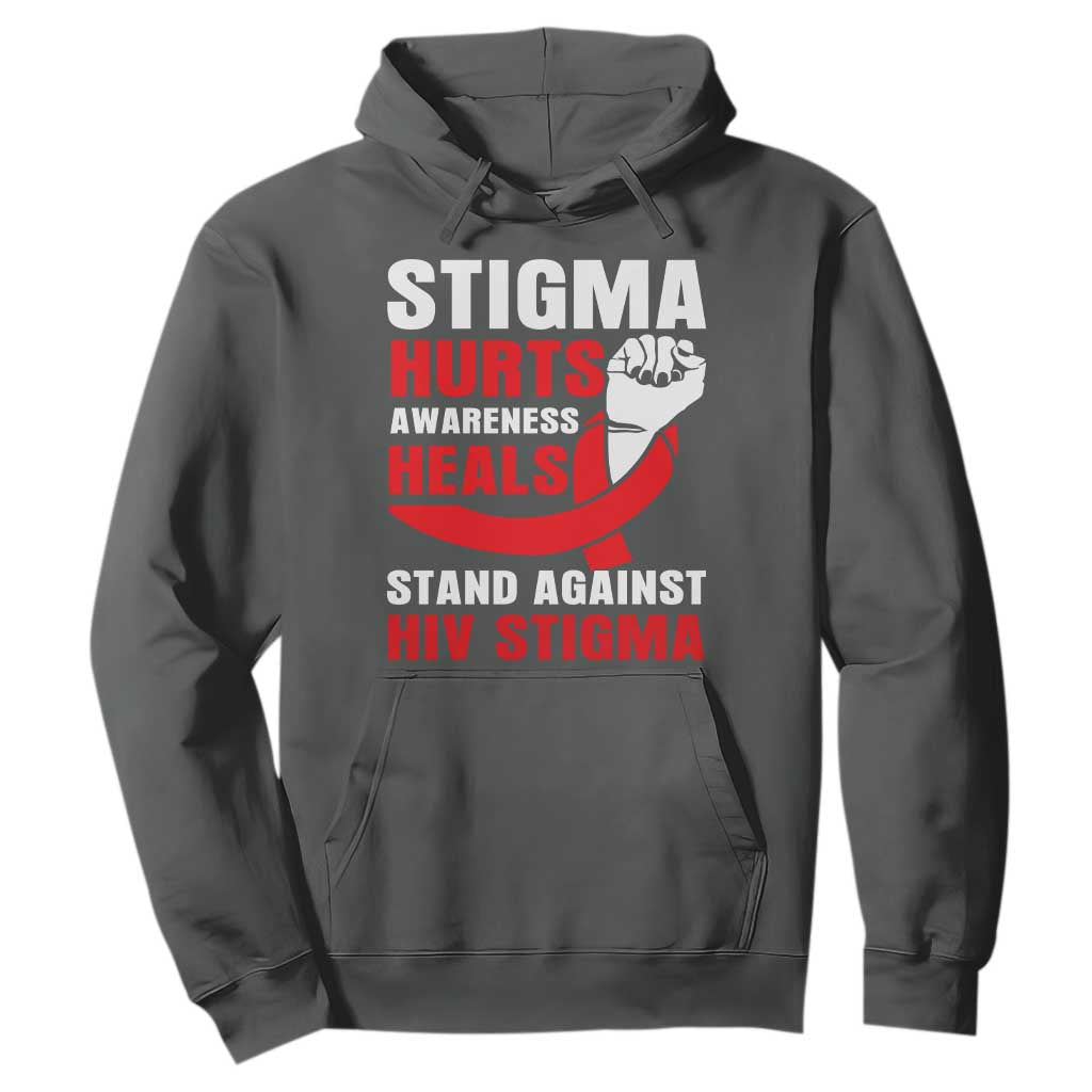Stigma Hurts Support Heals Hoodie HIV Red Ribbon Empowerment Gift