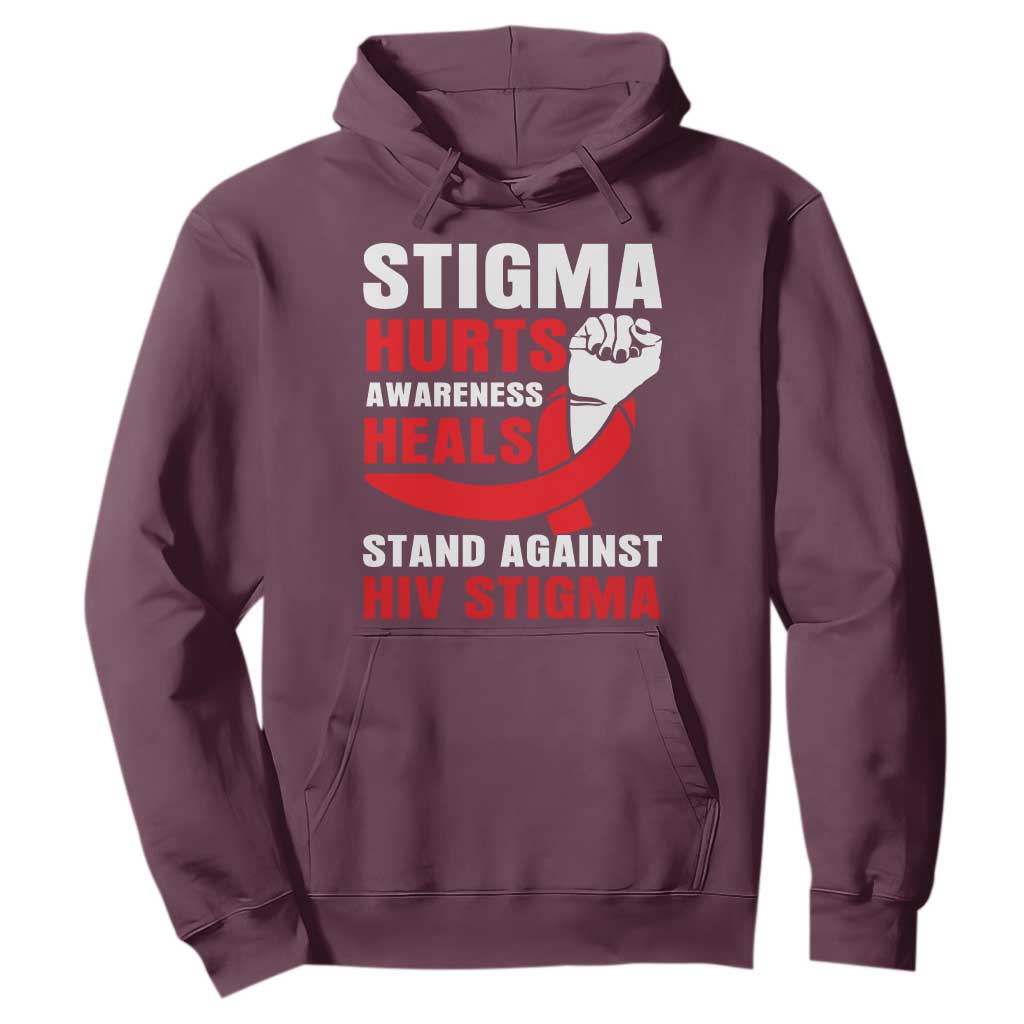 Stigma Hurts Support Heals Hoodie HIV Red Ribbon Empowerment Gift