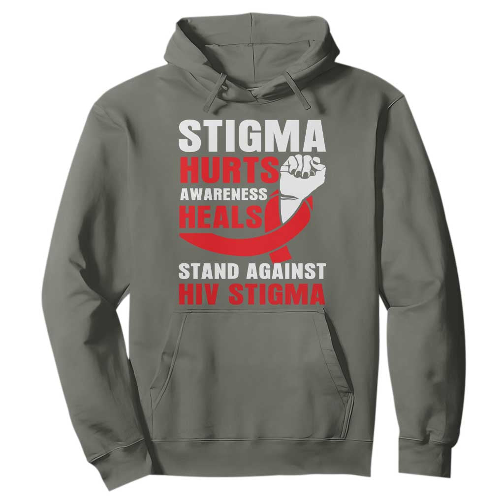 Stigma Hurts Support Heals Hoodie HIV Red Ribbon Empowerment Gift