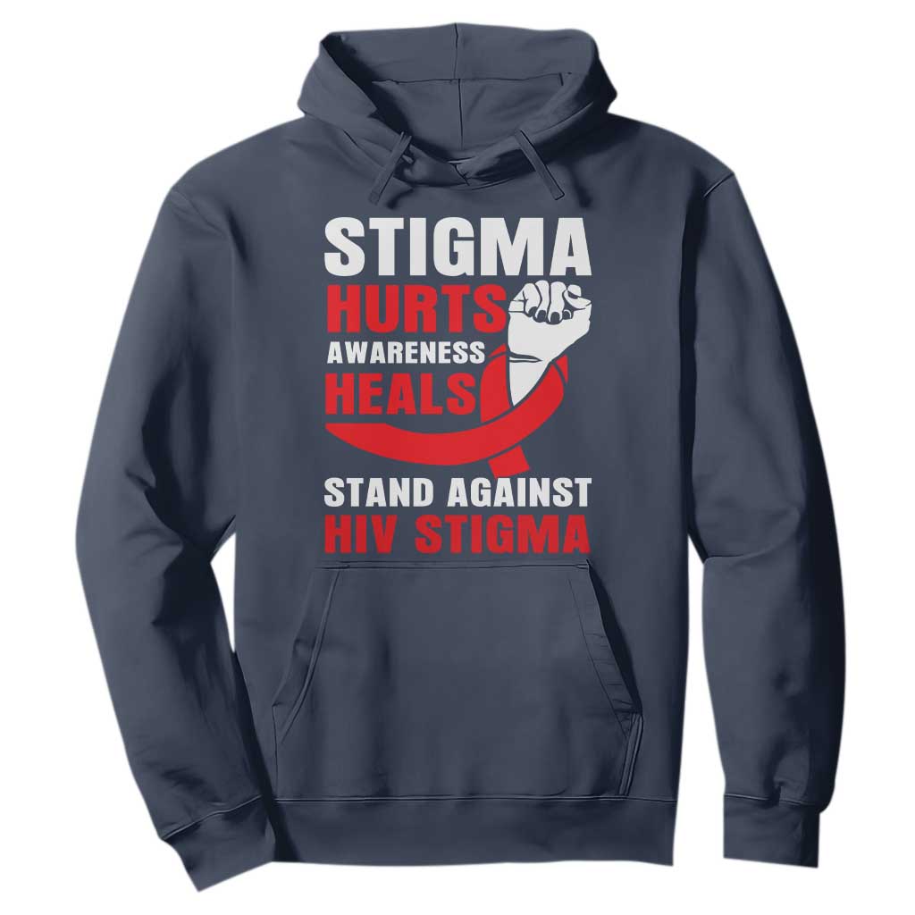 Stigma Hurts Support Heals Hoodie HIV Red Ribbon Empowerment Gift