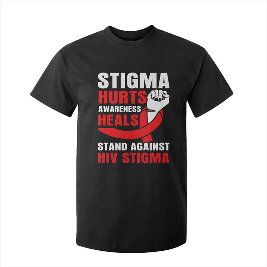 Stigma Hurts Support Heals T Shirt For Kid HIV Red Ribbon Empowerment Gift