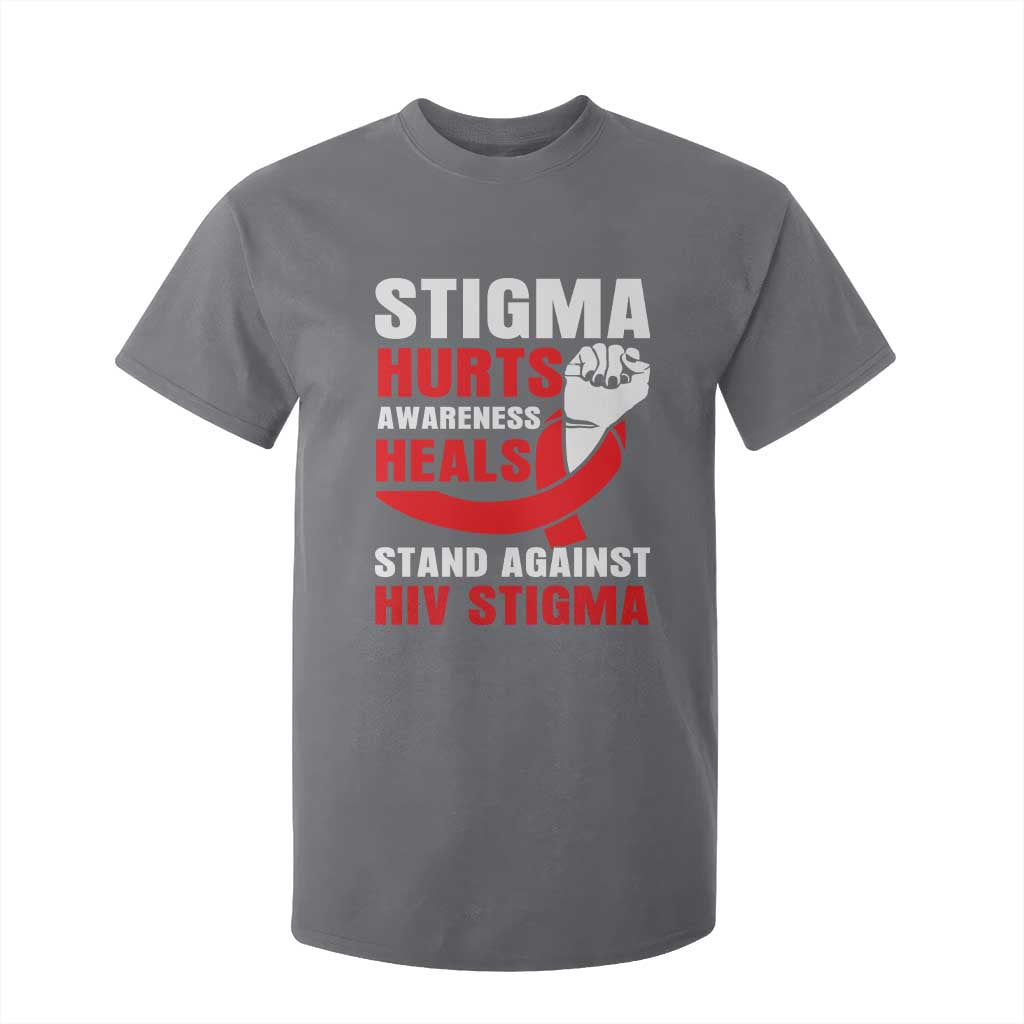 Stigma Hurts Support Heals T Shirt For Kid HIV Red Ribbon Empowerment Gift