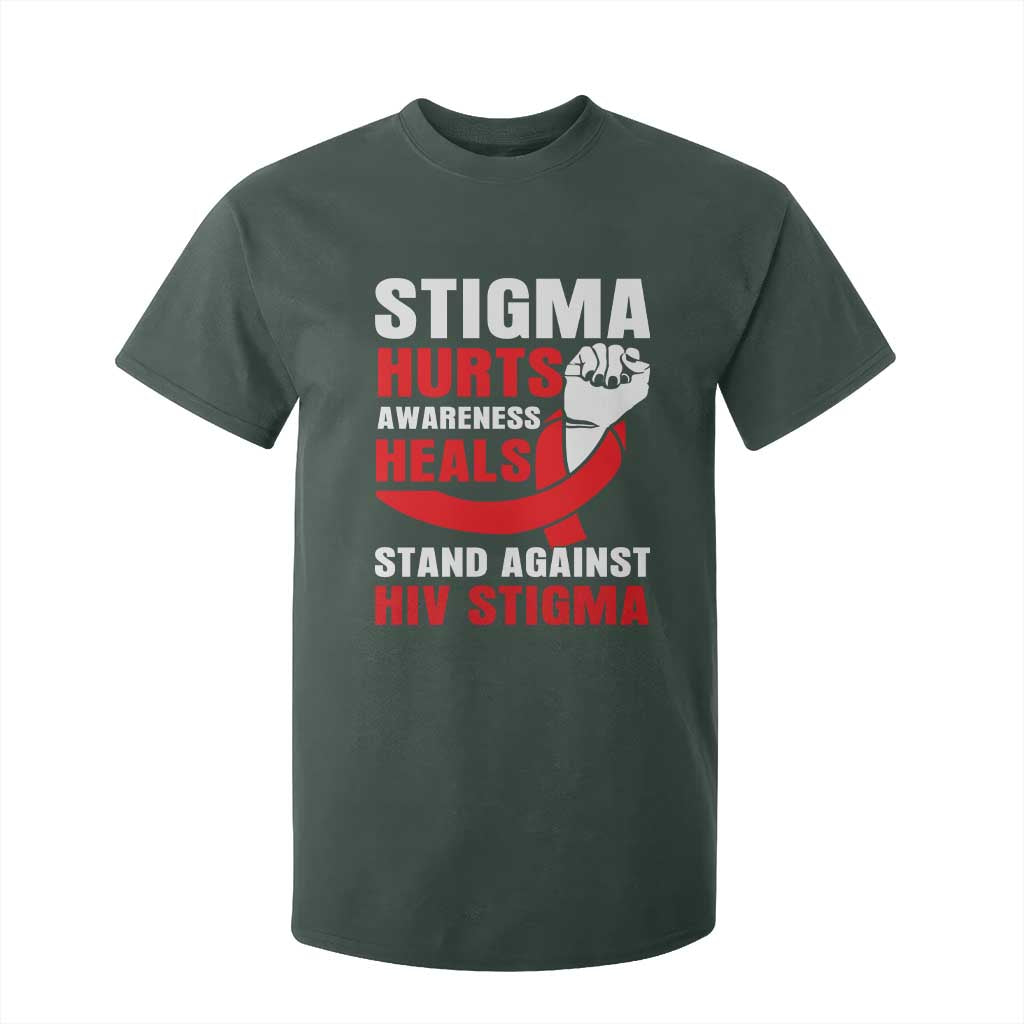 Stigma Hurts Support Heals T Shirt For Kid HIV Red Ribbon Empowerment Gift