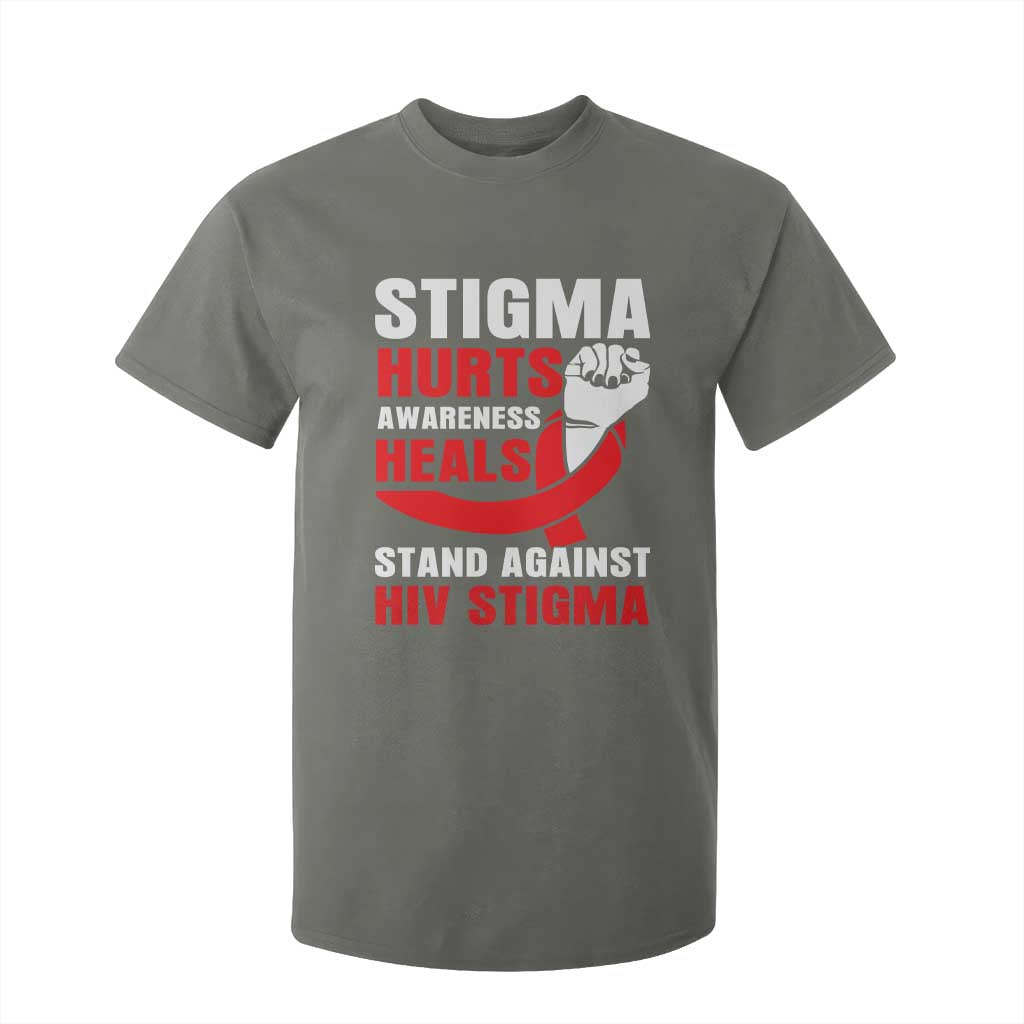 Stigma Hurts Support Heals T Shirt For Kid HIV Red Ribbon Empowerment Gift