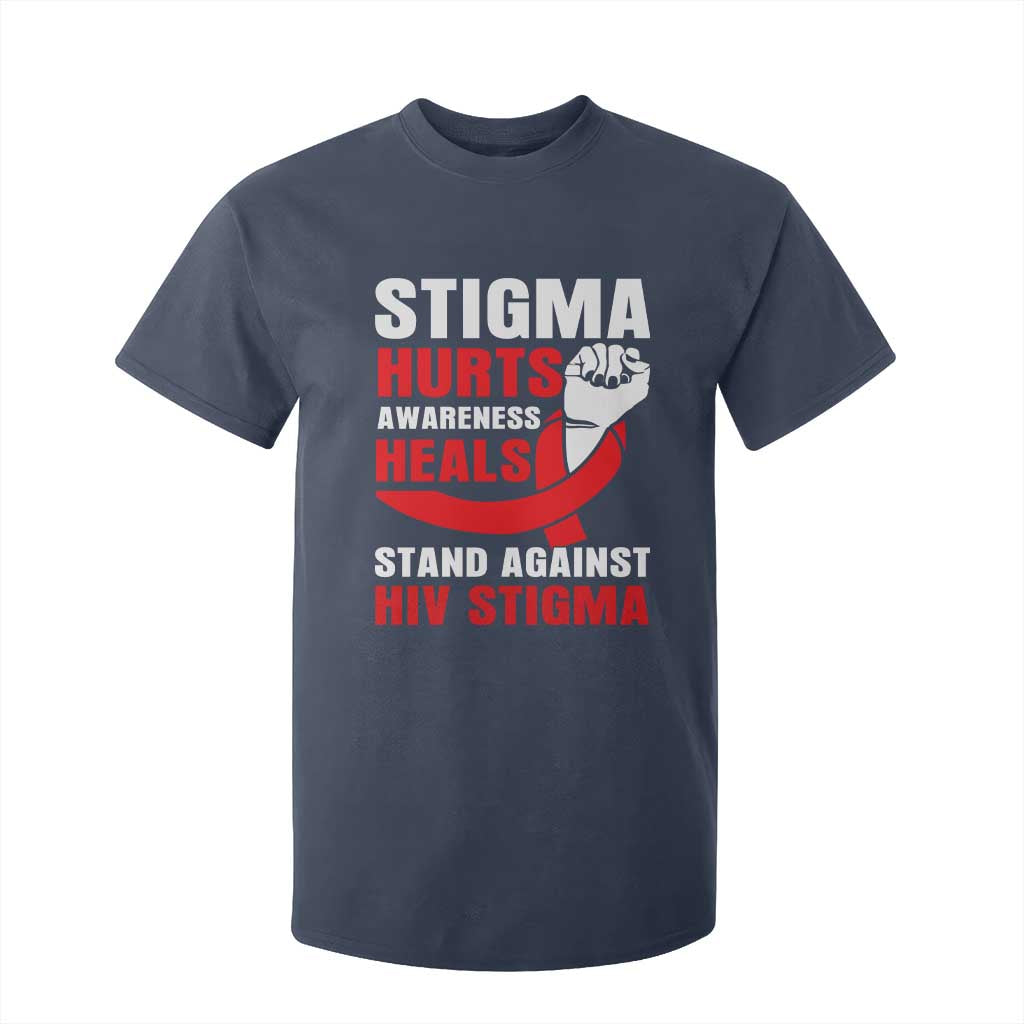 Stigma Hurts Support Heals T Shirt For Kid HIV Red Ribbon Empowerment Gift