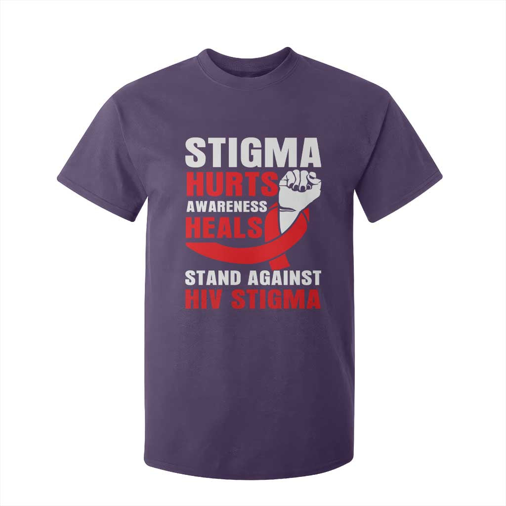 Stigma Hurts Support Heals T Shirt For Kid HIV Red Ribbon Empowerment Gift