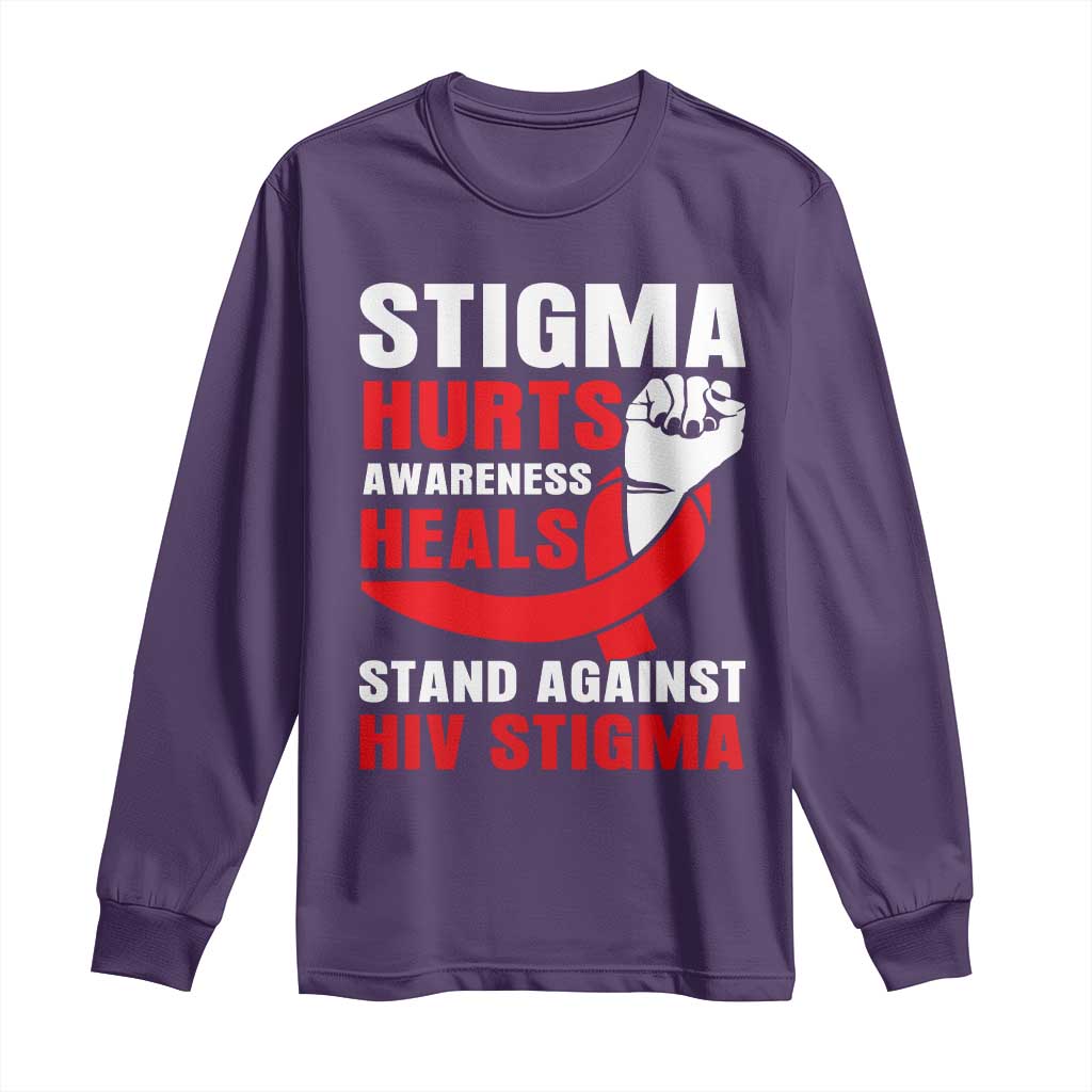 Stigma Hurts Support Heals Long Sleeve Shirt HIV Red Ribbon Empowerment Gift