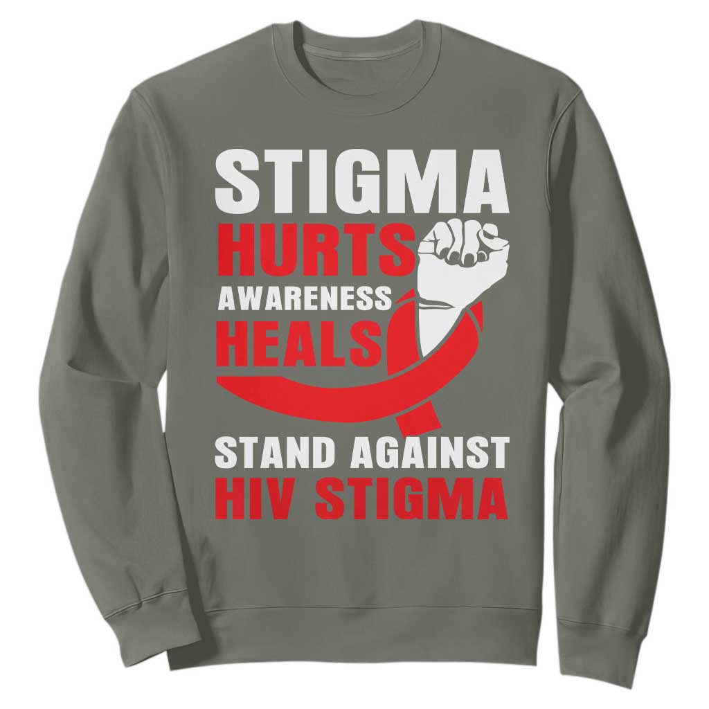 Stigma Hurts Support Heals Sweatshirt HIV Red Ribbon Empowerment Gift