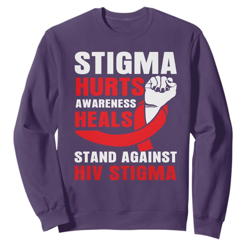 Stigma Hurts Support Heals Sweatshirt HIV Red Ribbon Empowerment Gift