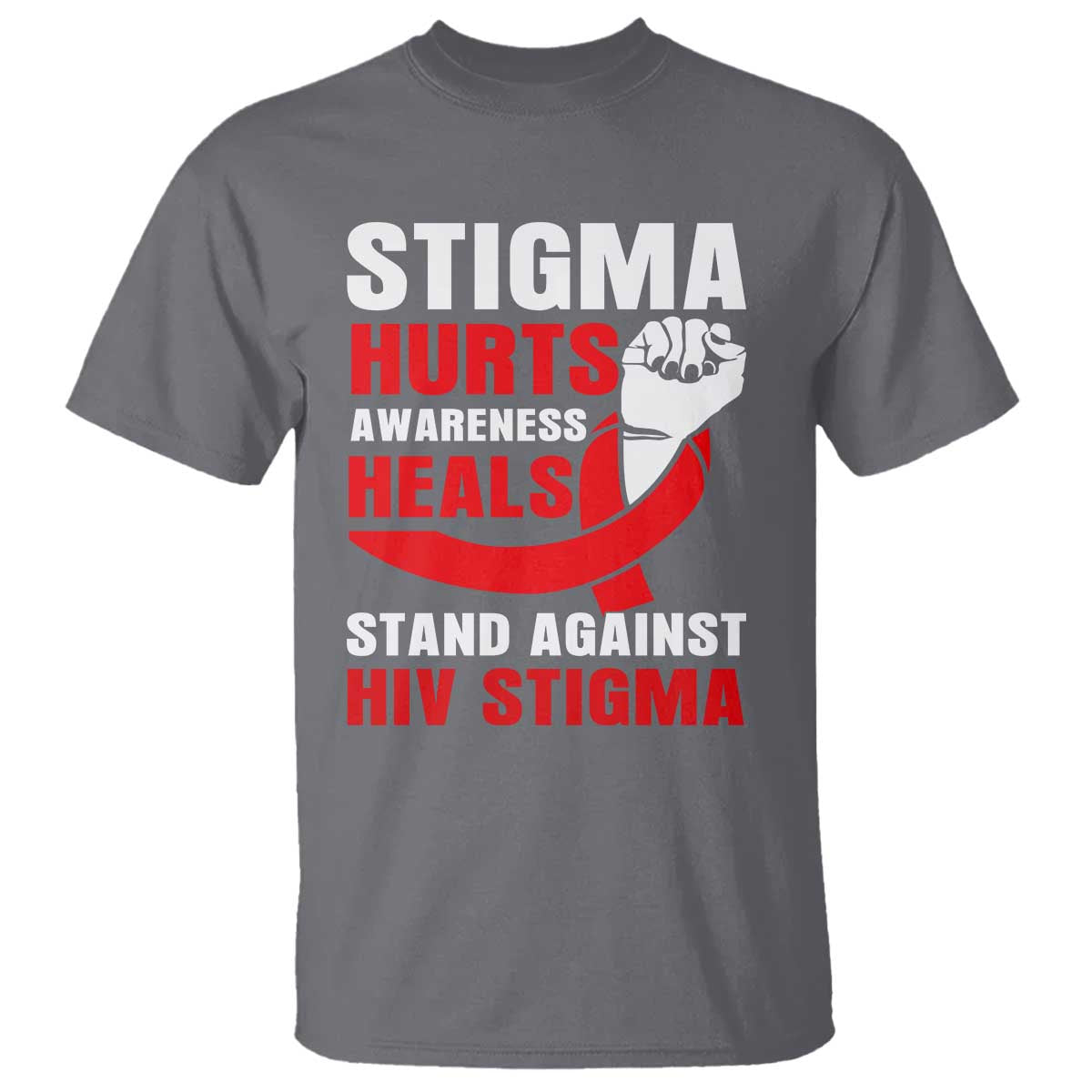 Stigma Hurts Support Heals T Shirt HIV Red Ribbon Empowerment Gift