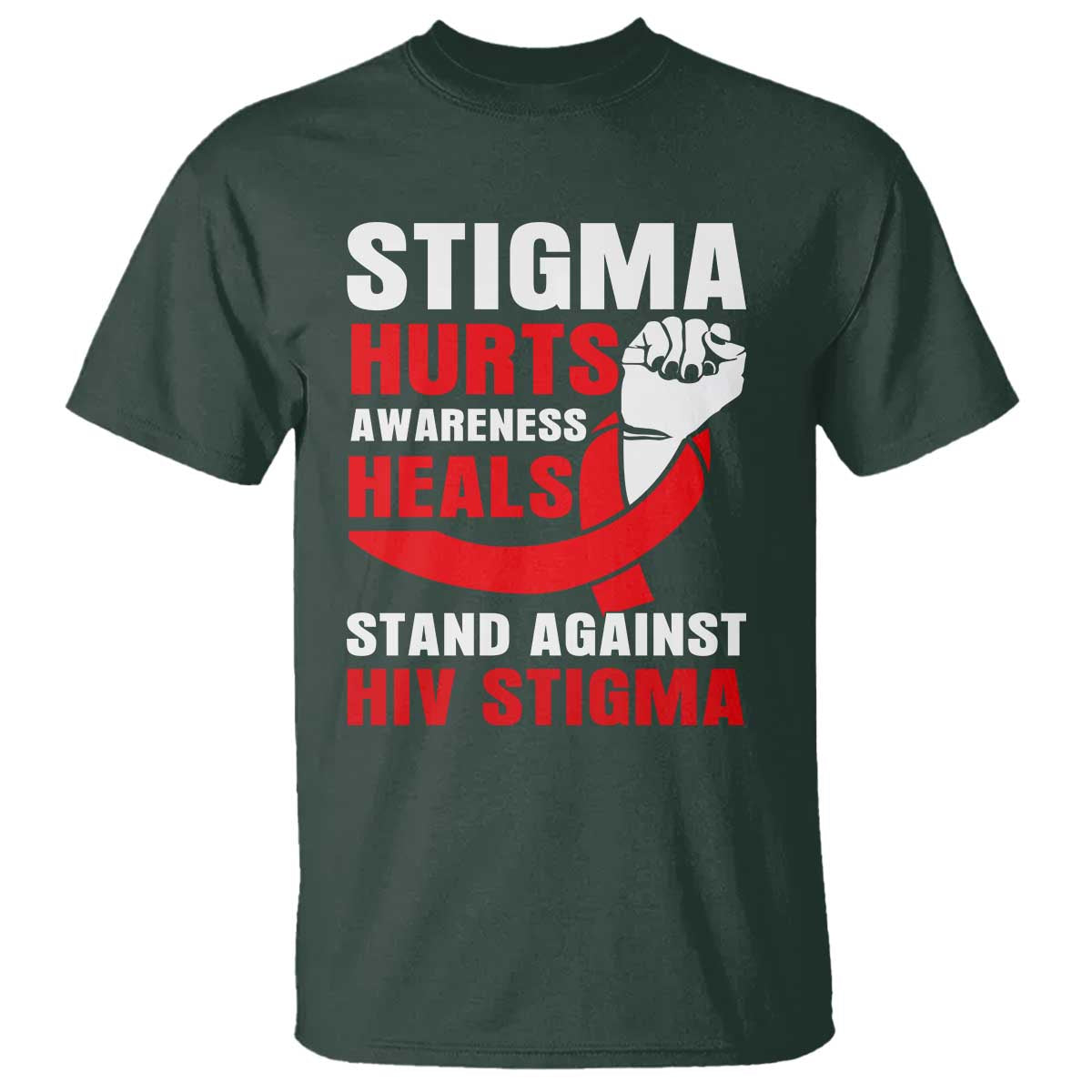 Stigma Hurts Support Heals T Shirt HIV Red Ribbon Empowerment Gift