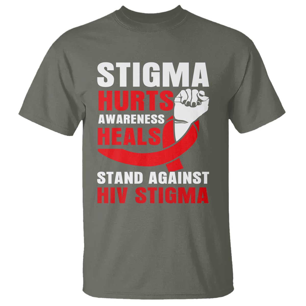 Stigma Hurts Support Heals T Shirt HIV Red Ribbon Empowerment Gift